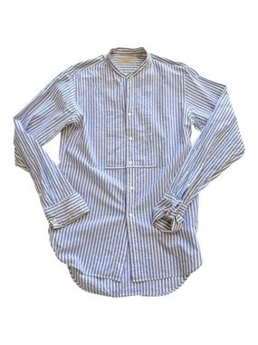 Burberry Blue Striped Bib-Front Band Collar Shirt - Men's M